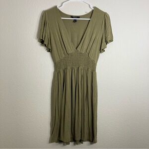 Forever 21 Boho A-Line Dress - VNeck - Olive Green - Large